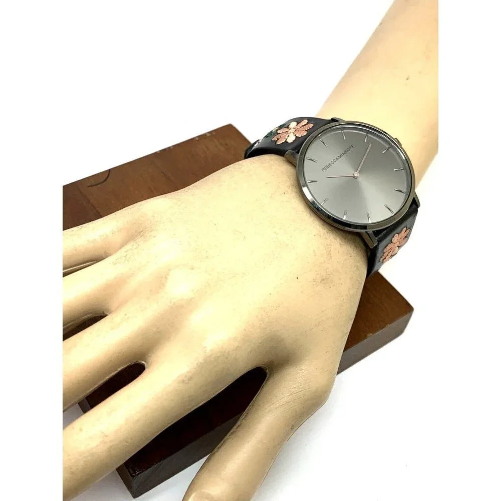 Rebecca Minkoff Women's Watch 2200096 Quartz Black Dial 40mm Floral Leat…